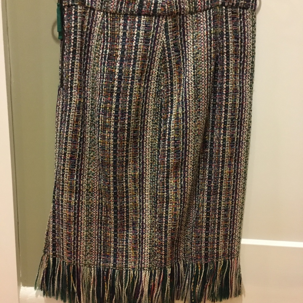 Anthropologie colorful tweed fringe skirt
